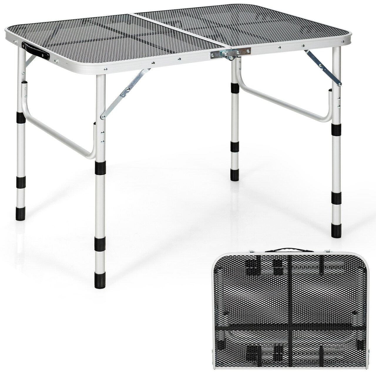 Silver Portable Aluminum BBQ Grill Table with Iron Mesh Surface